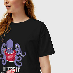 Футболка оверсайз женская Detroit Red Wings, Детройт Ред Уингз Маскот, цвет: черный — фото 2