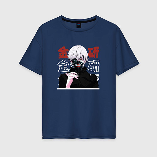 Женская футболка оверсайз Токийский гуль Tokyo Ghoul, Ken Kaneki Канеки Кен / Тёмно-синий – фото 1