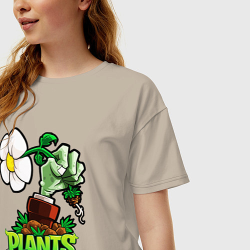 Женская футболка оверсайз Plants vs Zombies рука зомби / Миндальный – фото 3