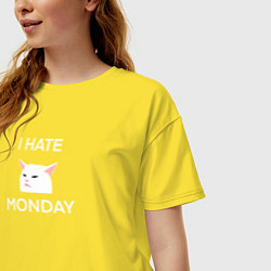 Футболка оверсайз женская I hate monday текст с котом, цвет: желтый — фото 2