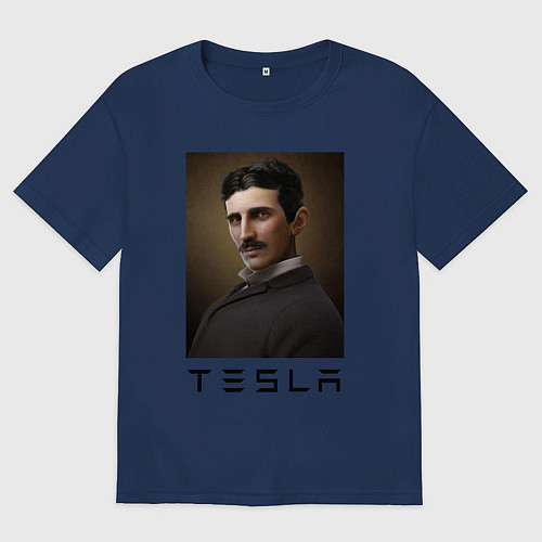 Женская футболка оверсайз Тесла 2022 / Тёмно-синий – фото 1