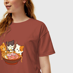 Футболка оверсайз женская Kawaii Cat Ramen, цвет: кирпичный — фото 2