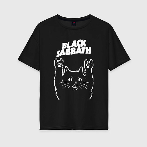 Женская футболка оверсайз Black Sabbath Рок кот / Черный – фото 1