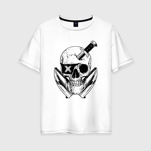 Женская футболка оверсайз Череп пирата с ножами / Белый – фото 1