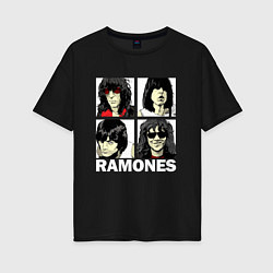 Футболка оверсайз женская Ramones, Рамонес Портреты, цвет: черный