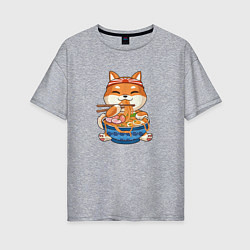 Женская футболка оверсайз Shiba Inu Eating Ramen
