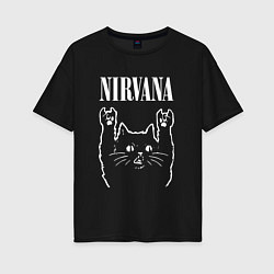 Женская футболка оверсайз Nirvana Rock Cat, НИРВАНА