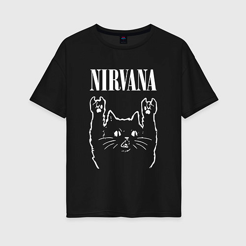 Женская футболка оверсайз Nirvana Rock Cat, НИРВАНА / Черный – фото 1