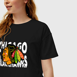 Футболка оверсайз женская Чикаго Блэкхокс, Chicago Blackhawks, цвет: черный — фото 2
