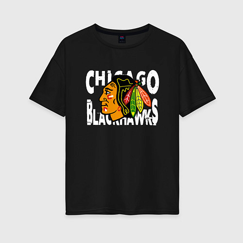 Женская футболка оверсайз Чикаго Блэкхокс, Chicago Blackhawks / Черный – фото 1