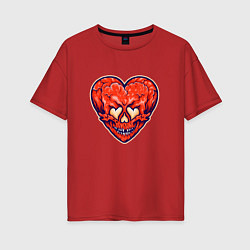 Женская футболка оверсайз Пламенное сердце череп