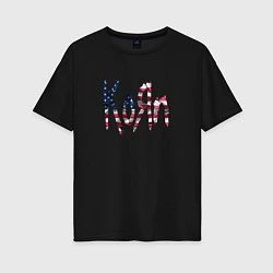 Футболка оверсайз женская KoRn, Корн флаг США, цвет: черный