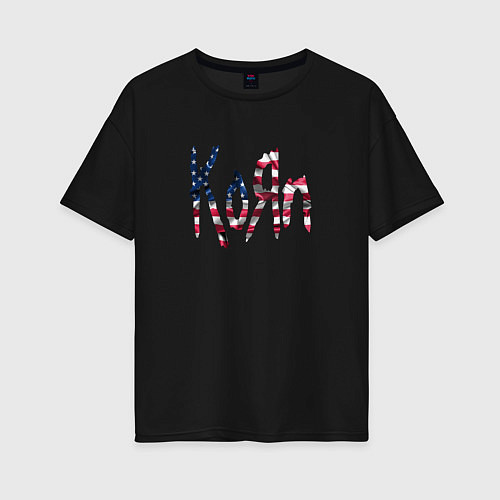Женская футболка оверсайз KoRn, Корн флаг США / Черный – фото 1