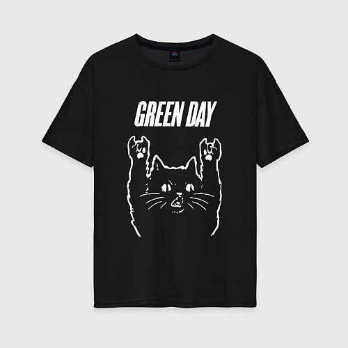 Женская футболка оверсайз Green Day Рок кот / Черный – фото 1
