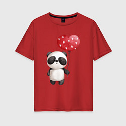 Женская футболка оверсайз Панда с шариком в виде сердца