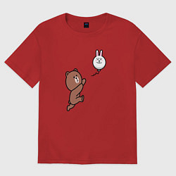 Футболка оверсайз женская Погоня за шариком-зайцем, цвет: красный