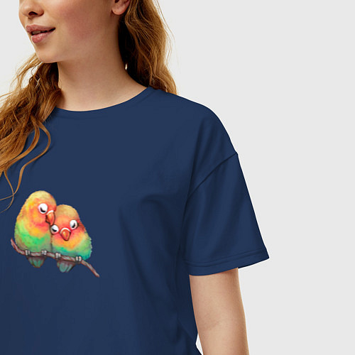 Женская футболка оверсайз Любовь птичек love birds / Тёмно-синий – фото 3