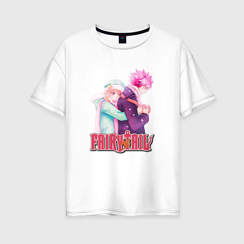 Женская футболка оверсайз Хвост Феи Fairy Tail, Нацу и Люси / Белый – фото 1