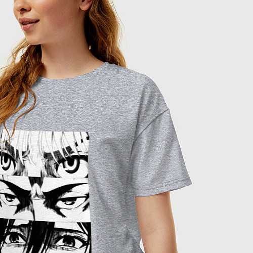 Женская футболка оверсайз Attack on Titan Эрен, Армин, Микаса / Меланж – фото 3