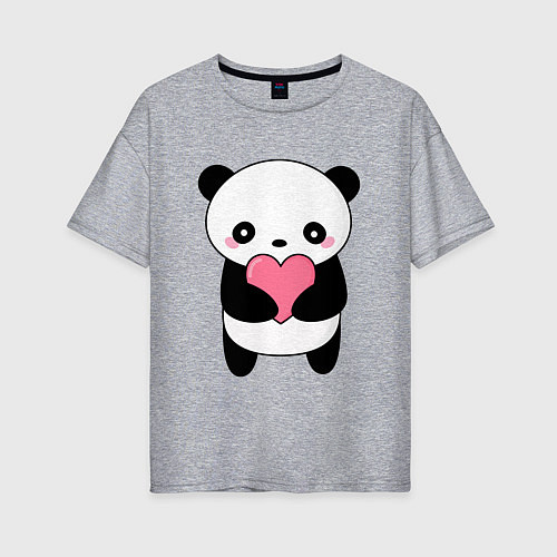 Женская футболка оверсайз КАВАЙНЫЙ ПАНДА KAWAII PANDA / Меланж – фото 1