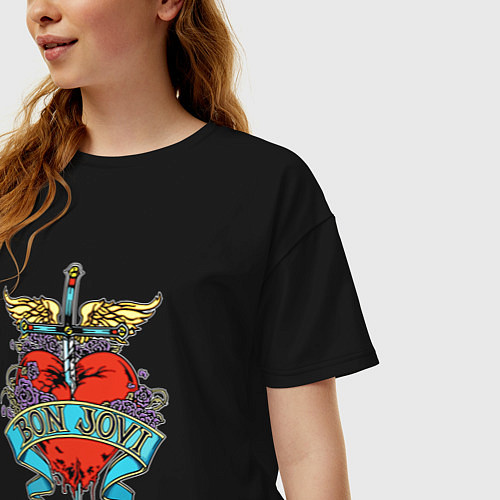 Женская футболка оверсайз Bon Jovi Бон Джови / Черный – фото 3