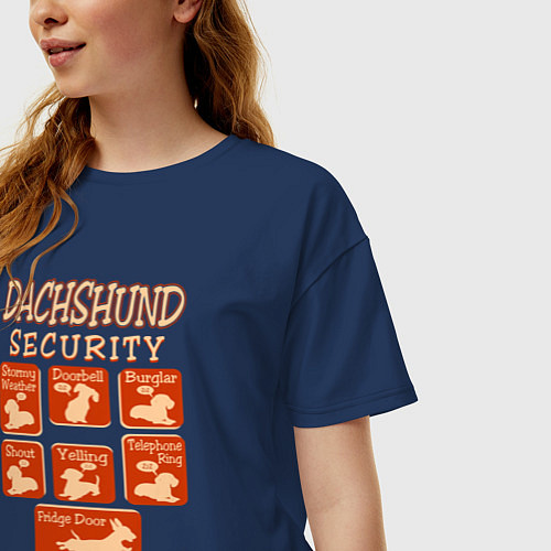 Женская футболка оверсайз Такса - охрана / Тёмно-синий – фото 3