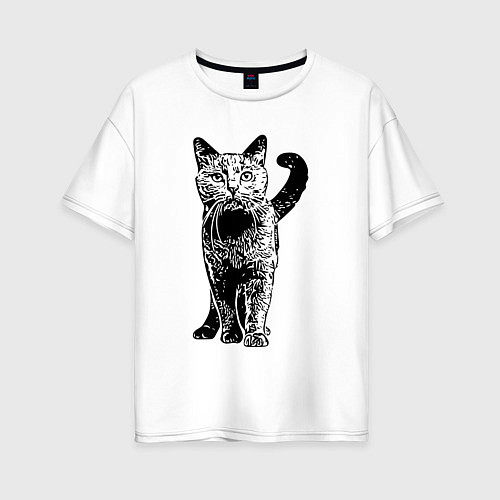 Женская футболка оверсайз Красивый котик / Белый – фото 1