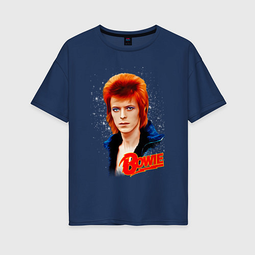 Женская футболка оверсайз David Bowie Blue Jacket / Тёмно-синий – фото 1