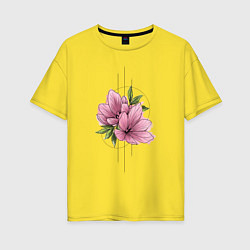 Женская футболка оверсайз Акварельный розовой цветок