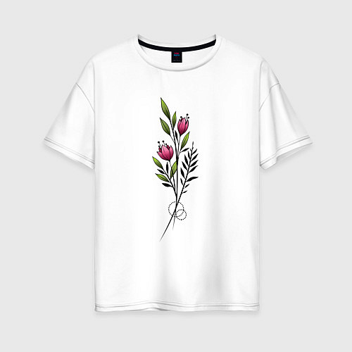 Женская футболка оверсайз Графичный цветок / Белый – фото 1