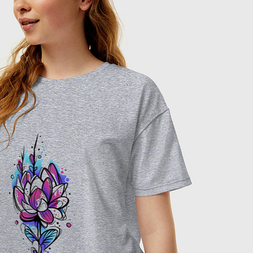 Женская футболка оверсайз Акварельный графичный цветок / Меланж – фото 3