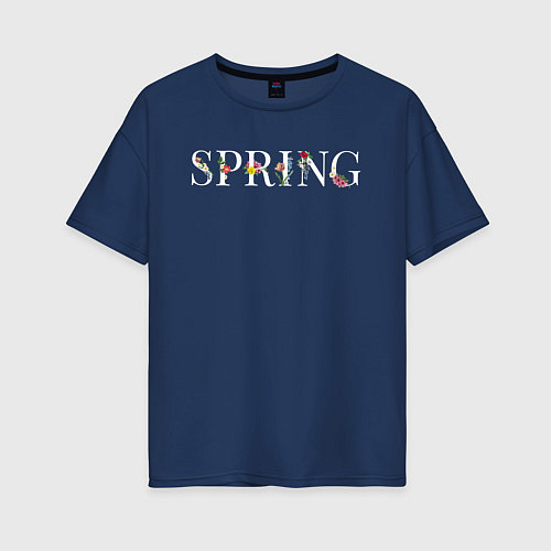 Женская футболка оверсайз Spring blooms / Тёмно-синий – фото 1