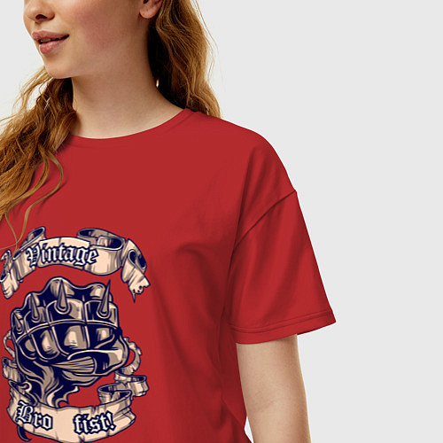 Женская футболка оверсайз Кулак с кастетом BroFist! / Красный – фото 3