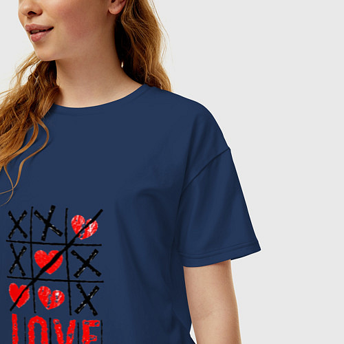 Женская футболка оверсайз Крестики-нолики Любовь непобедима / Тёмно-синий – фото 3
