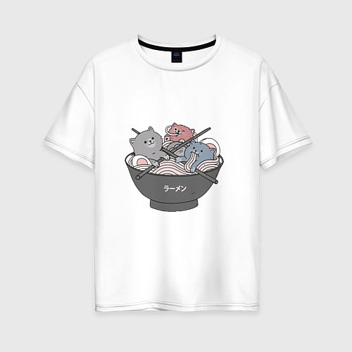 Женская футболка оверсайз Коты и рамен / Белый – фото 1