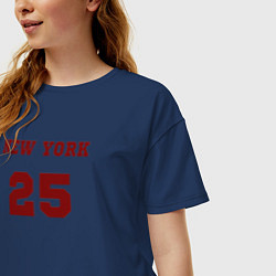 Футболка оверсайз женская New York 25 красный текст в стиле американских кол, цвет: тёмно-синий — фото 2