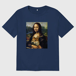 Футболка оверсайз женская Shiba Inu Mona Lisa, цвет: тёмно-синий
