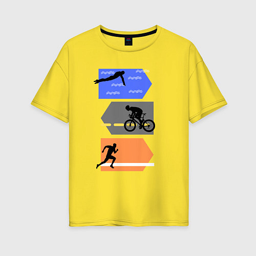 Женская футболка оверсайз Триатлон - плыть, ехать, бежать / Желтый – фото 1