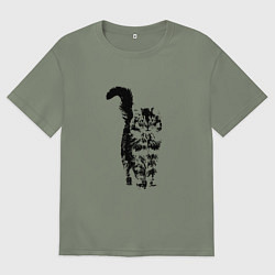 Футболка оверсайз женская КОШКА С ПУШИСТЫМ ХВОСТОМ, цвет: авокадо