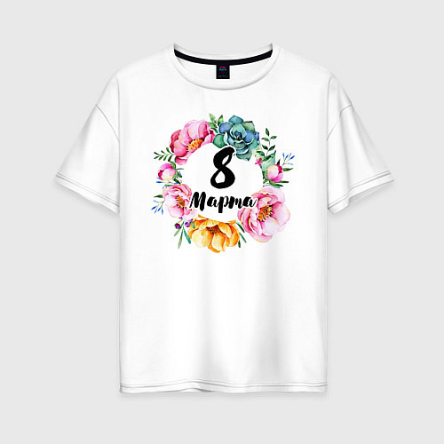 Женская футболка оверсайз Венок цветов / Белый – фото 1