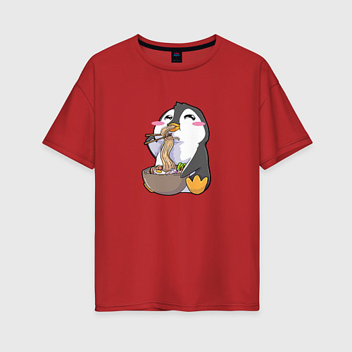 Женская футболка оверсайз Pinguin Ramen / Красный – фото 1