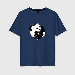 Футболка оверсайз женская Yin Yang Black And White Cats, цвет: тёмно-синий