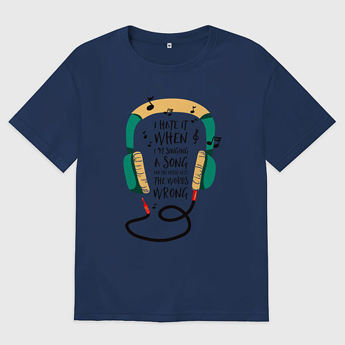 Женская футболка оверсайз Наушники и ноты / Тёмно-синий – фото 1