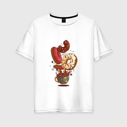 Женская футболка оверсайз Пончики с кофе Donuts / Белый – фото 1