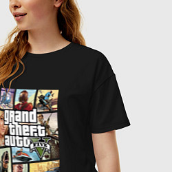 Футболка оверсайз женская GTA V Logos, цвет: черный — фото 2