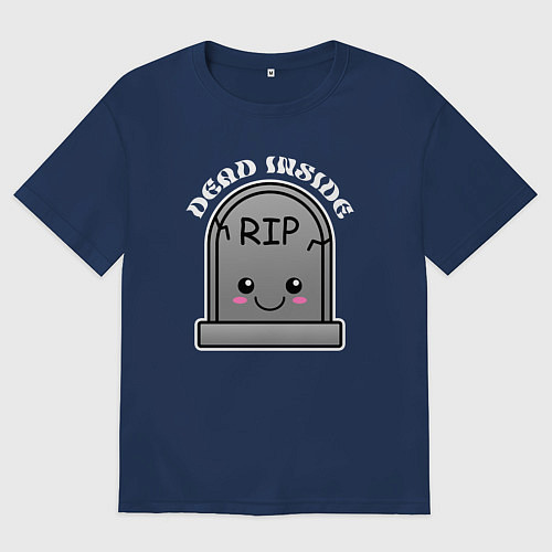 Женская футболка оверсайз DEAD INSIDE КАВАЙ ГРОБ / Тёмно-синий – фото 1