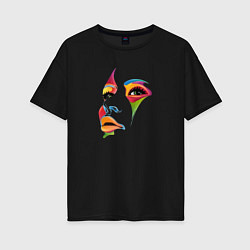 Женская футболка оверсайз Разноцветное лицо