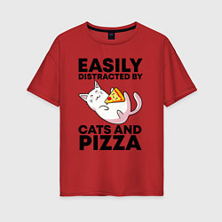 Женская футболка оверсайз Легко отвлекаюсь на котов и пиццу