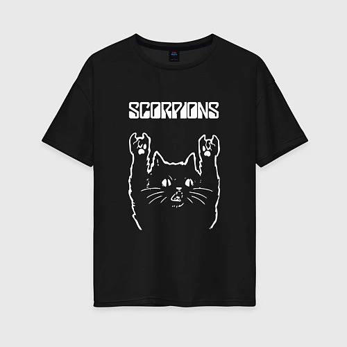 Женская футболка оверсайз Scorpions Скорпионс Рок кот / Черный – фото 1