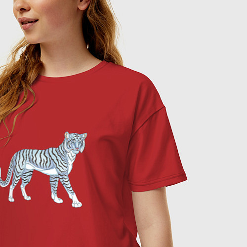 Женская футболка оверсайз Водяной голубой тигр, символ 2022 / Красный – фото 3